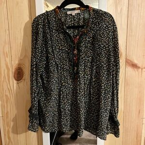 Loft Long Sleeve Ruffle Speckle Detailed Blouse